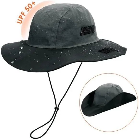 Women's Winter Waterproof Bucket Hat Warm Fleece Lined Rain Hat, Black-Gray